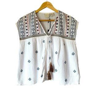 Rachel Zoe White and Blue Embroidered Women's Top, Small